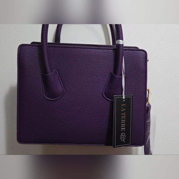 La Terre Deep Violet Satchel Bag With Attachable Shoulder Strap - Picture 1 of 3